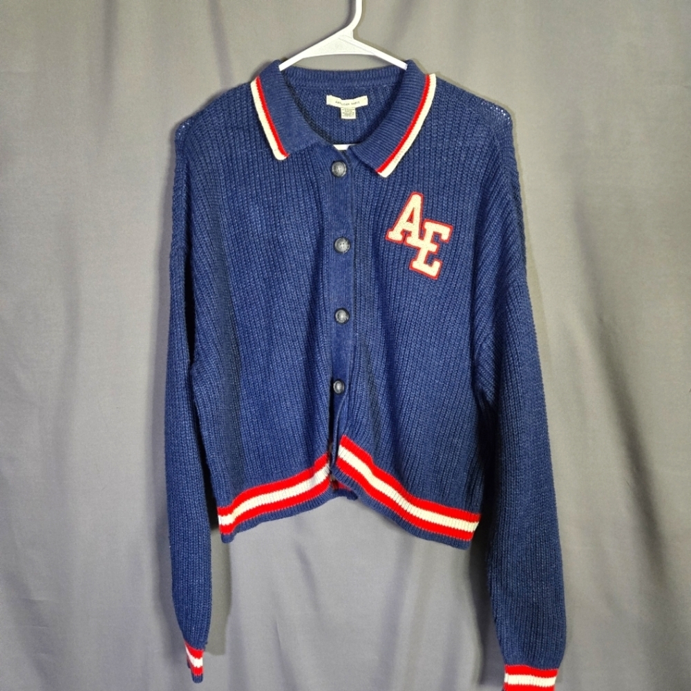 American Eagle Long Sleeve Polo Button Up Cardigan Oversized XS Varsity Inspired